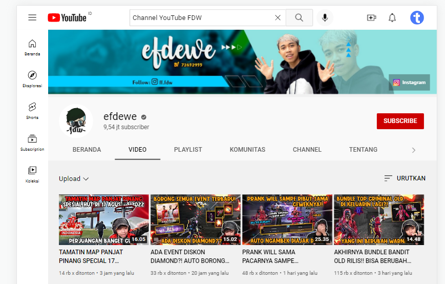 Channel Youtube efdewe