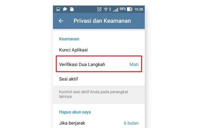 Privasi dan Keamanan Dua Langkah Telegram Web