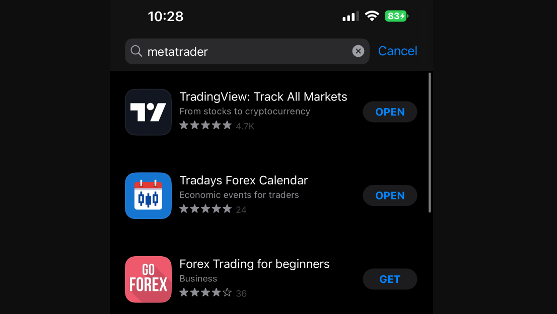 Aplikasi metaTrader di App Store hilang