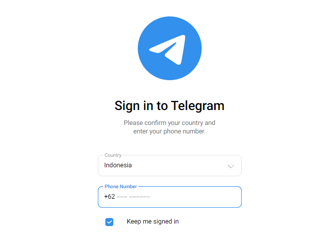login telegram web via no telpon